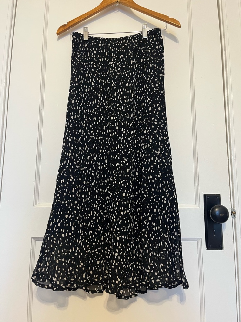 Style & Co. Black Midi Skirt with White Dot Print